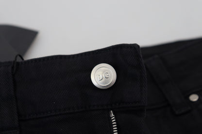 Black Cotton Skinny Mid Waist Denim Jeans