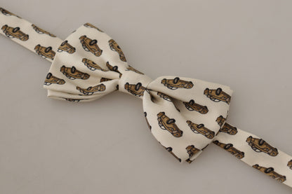 White Orange Car print Adjustable Neck Papillon Bow Tie