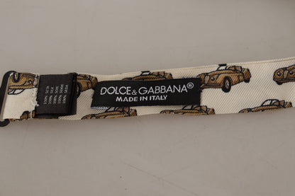 White Orange Car print Adjustable Neck Papillon Bow Tie