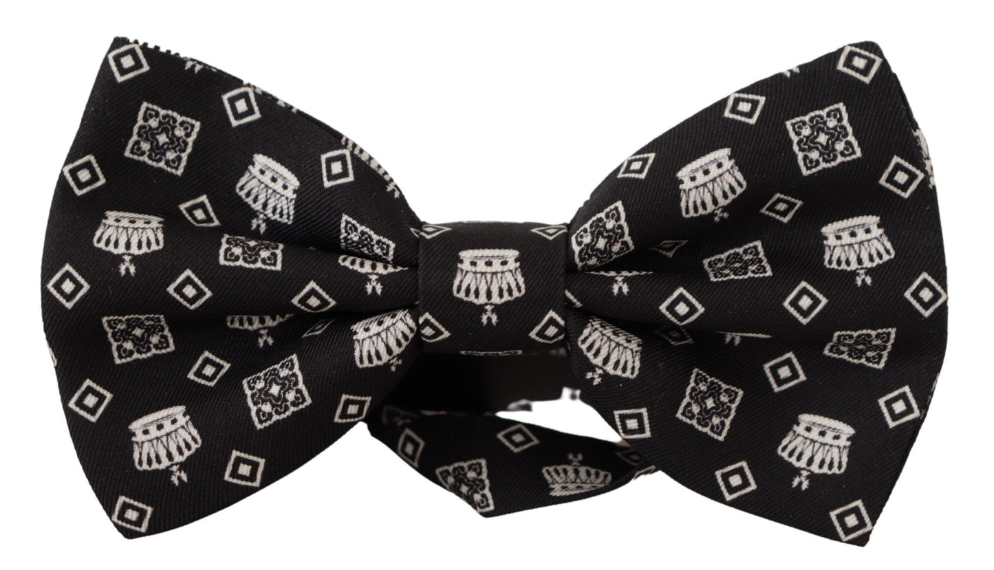 Black Crown Pattern Adjustable Neck Papillon Bow Tie