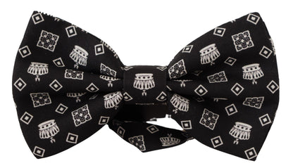 Black Crown Pattern Adjustable Neck Papillon Bow Tie