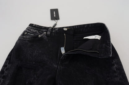 Black Cotton High Waist Tattered Denim Jeans