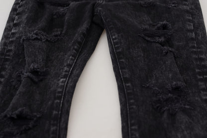 Black Cotton High Waist Tattered Denim Jeans