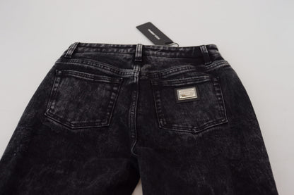 Black Cotton High Waist Tattered Denim Jeans