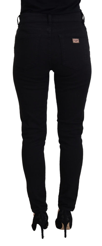 Black Cotton Skinny Mid Waist Denim Jeans