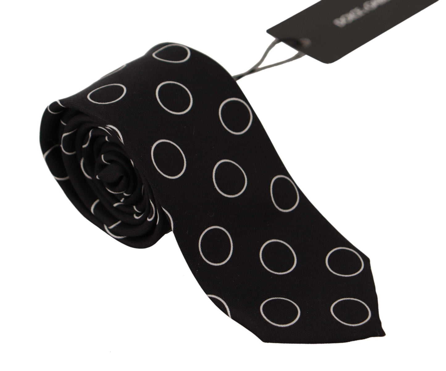 Black Circle Fantasy Print Silk Adjustable Accessory Tie