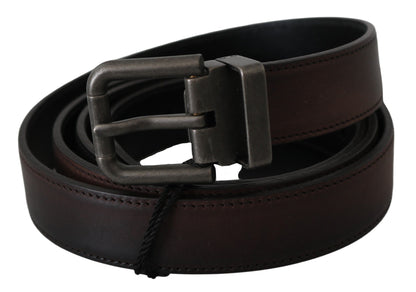 Solid Brown Leather Gray Buckle Belt