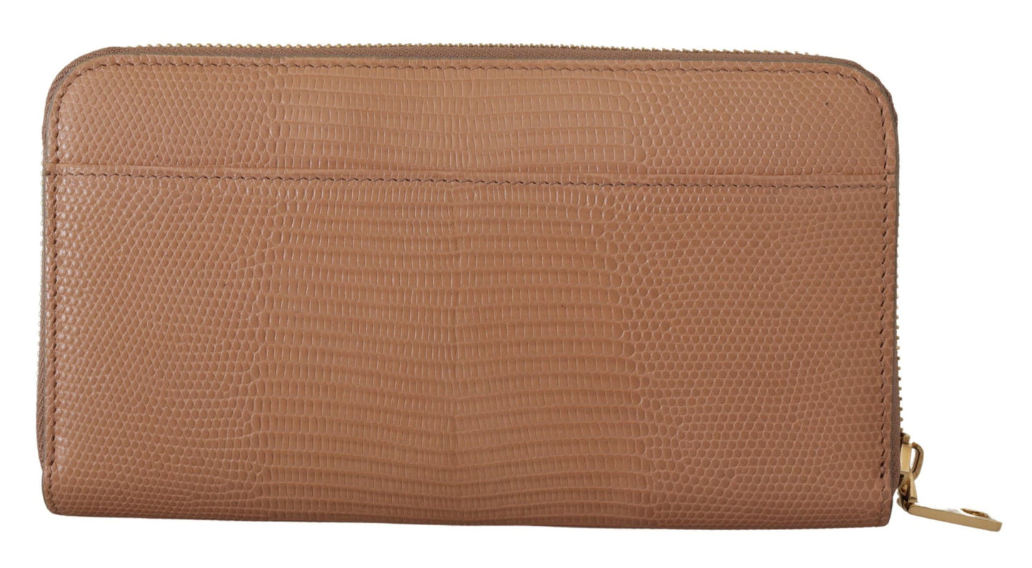 Beige Leather Crystal Zip Around Continental Logo Wallet