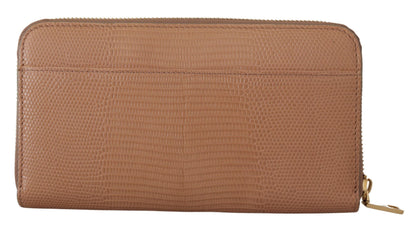 Beige Leather Crystal Zip Around Continental Logo Wallet