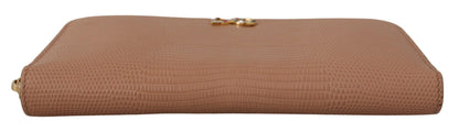 Beige Leather Crystal Zip Around Continental Logo Wallet