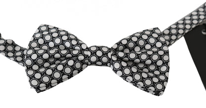 Men Black White Circles Adjustable Neck Papillon Bow Tie