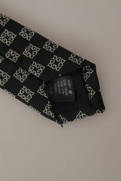 Black DG Logo Pattern 100% Silk Accessory Necktie