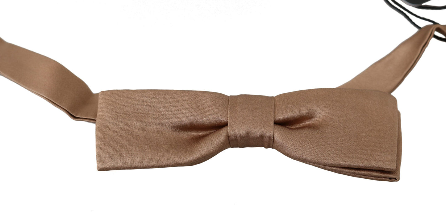 Men Beige 100% Silk Adjustable Neck Papillon Bow Tie