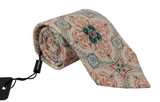 Beige Majolica Pattern Accessory 100% Silk Necktie