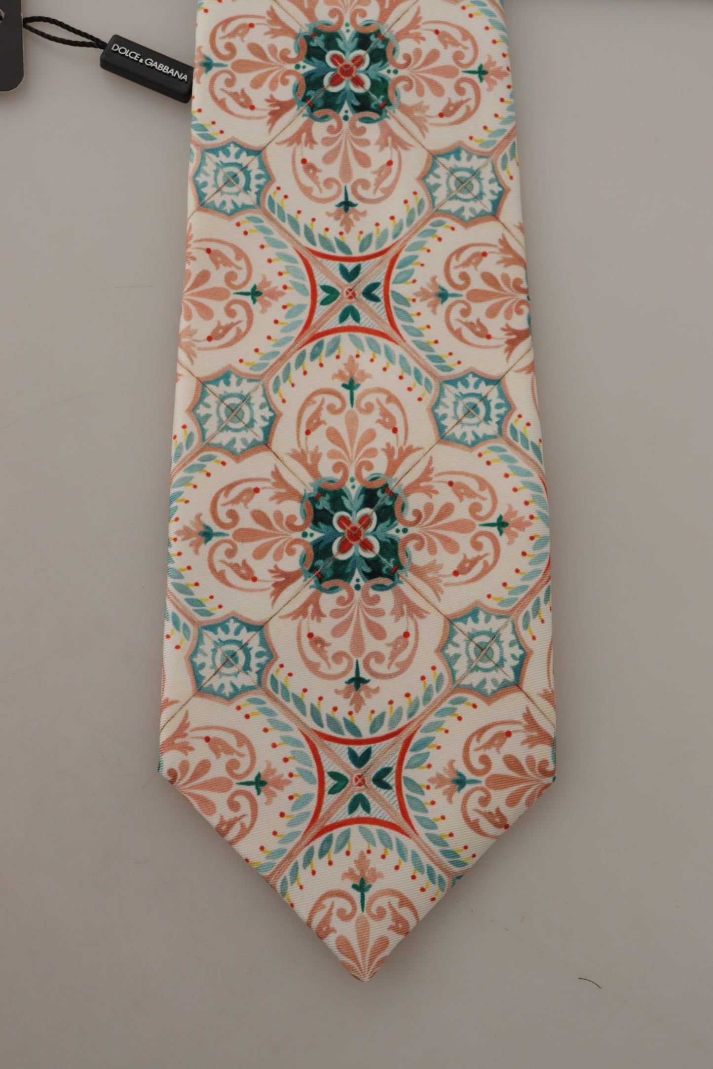 Beige Majolica Pattern Accessory 100% Silk Necktie