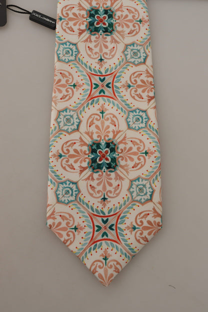 Beige Majolica Pattern Accessory 100% Silk Necktie