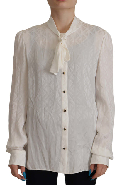 White Long Sleeves Ascot Collar Blouse
