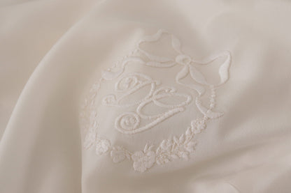 White Silk DG Logo Embroidered Long Sleeves Blouse