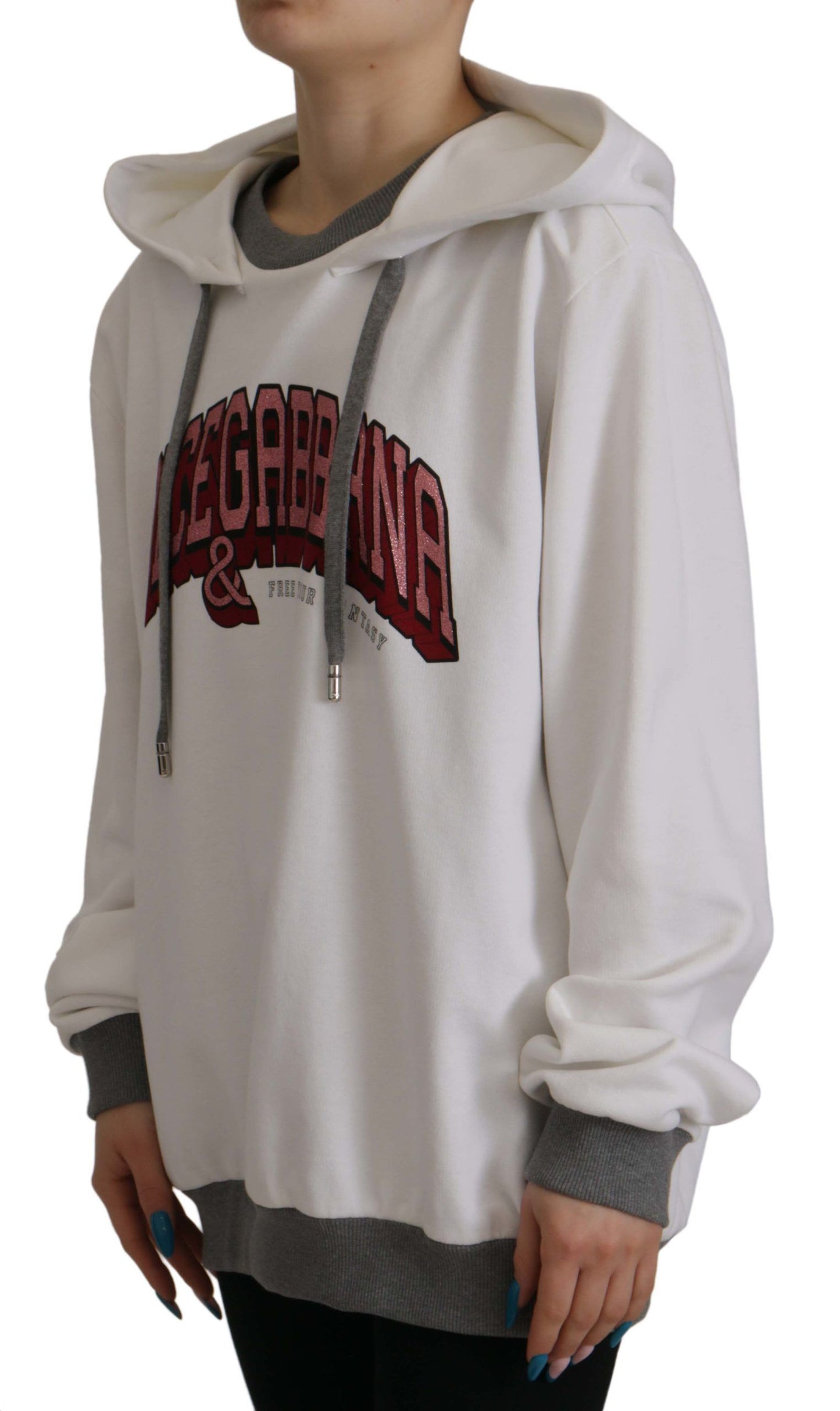 White Printed Hoodie Pullover Cotton Sweater