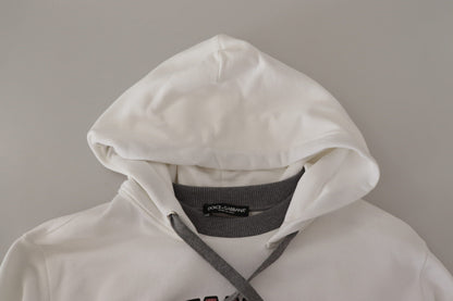 White Printed Hoodie Pullover Cotton Sweater