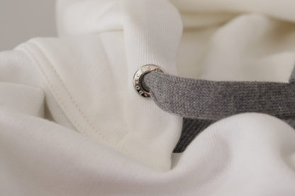 White Printed Hoodie Pullover Cotton Sweater