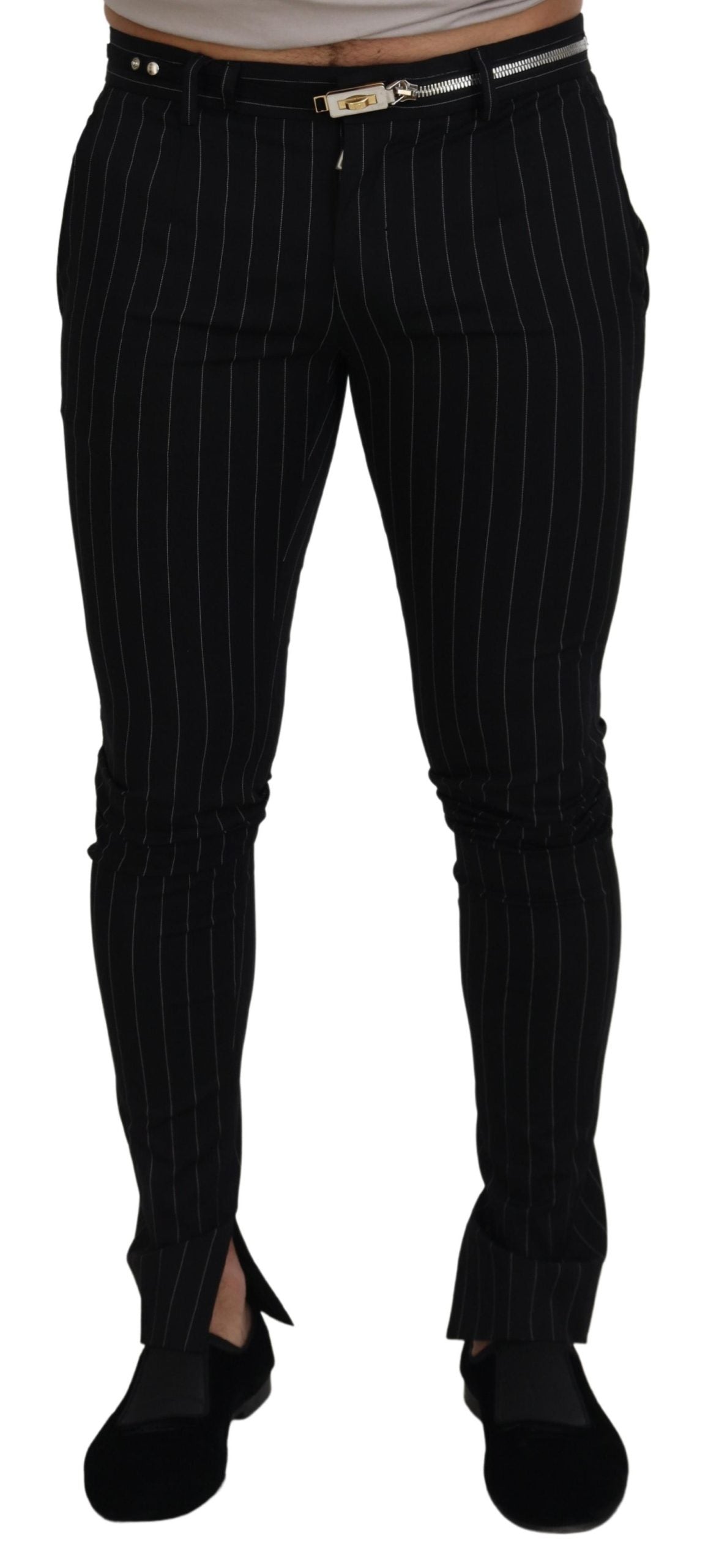Black Cotton Striped Formal Pants