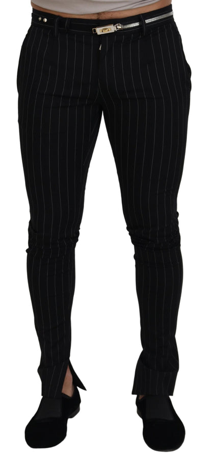 Black Cotton Striped Formal Pants
