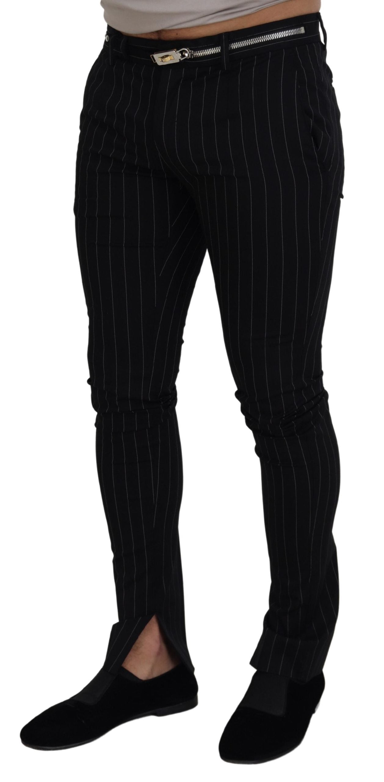 Black Cotton Striped Formal Pants