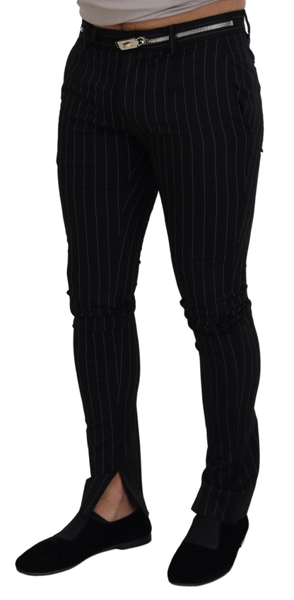 Black Cotton Striped Formal Pants