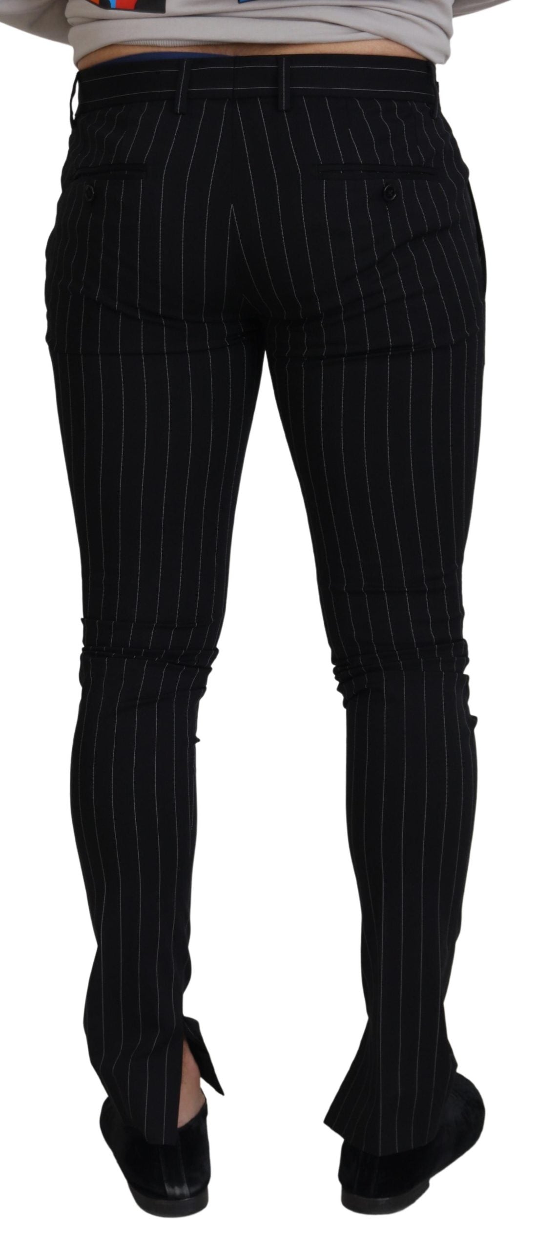 Black Cotton Striped Formal Pants