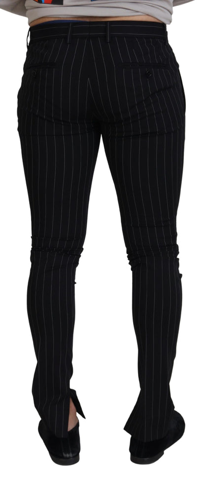 Black Cotton Striped Formal Pants