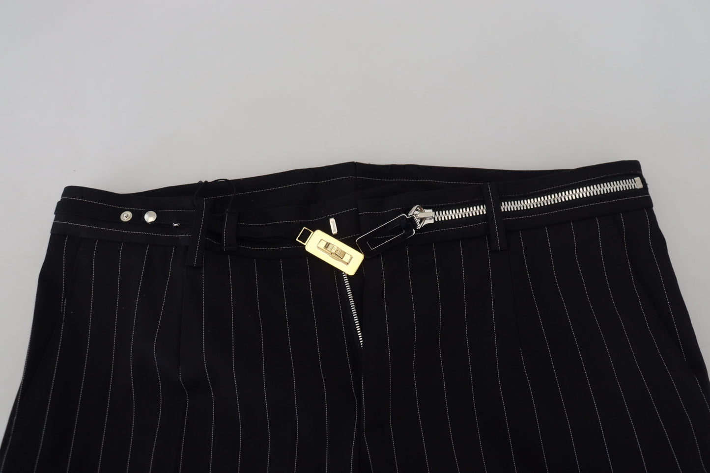 Black Cotton Striped Formal Pants