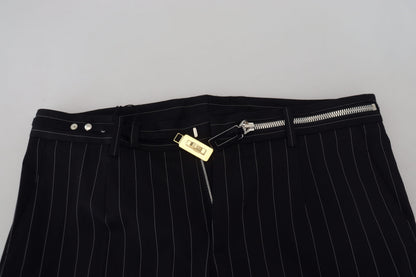 Black Cotton Striped Formal Pants