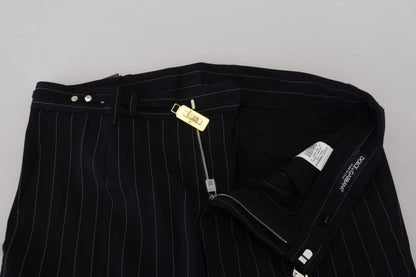Black Cotton Striped Formal Pants