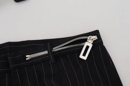 Black Cotton Striped Formal Pants