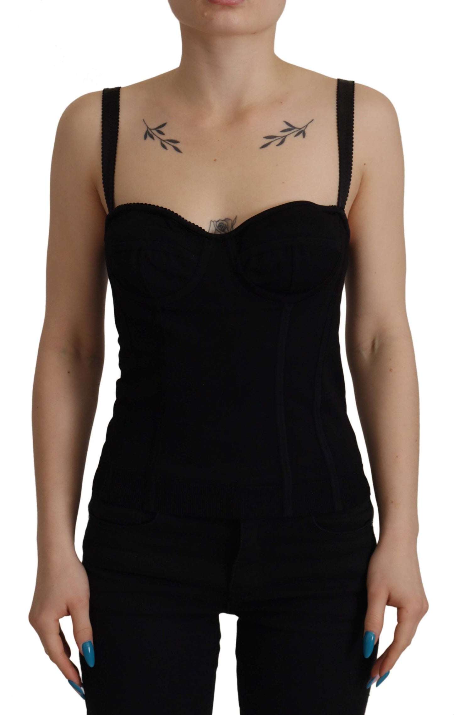 Black Bustier Corset Zipper Back Sleeveless Top