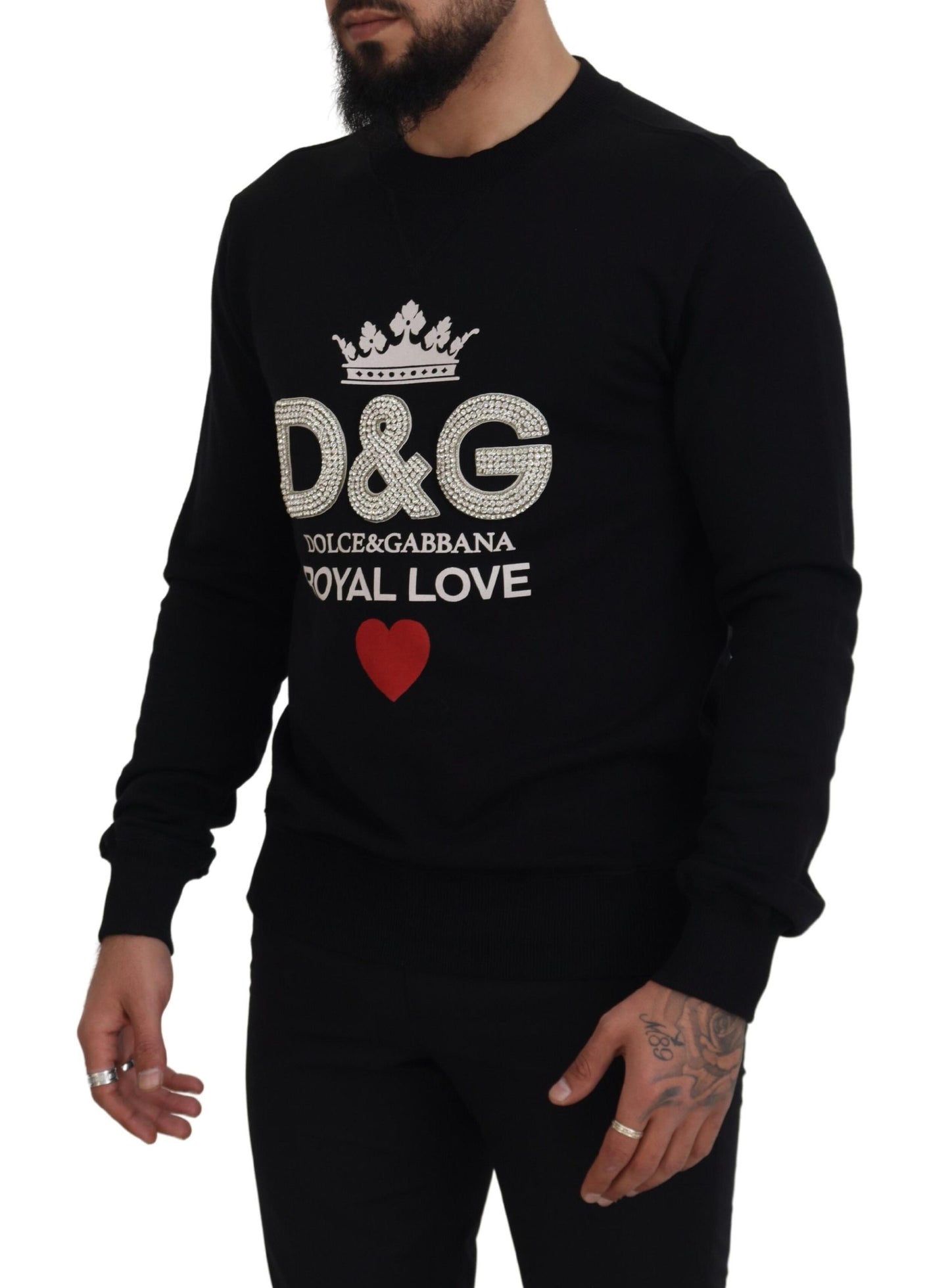 Black Cotton D&G Crystals Pullover Sweater
