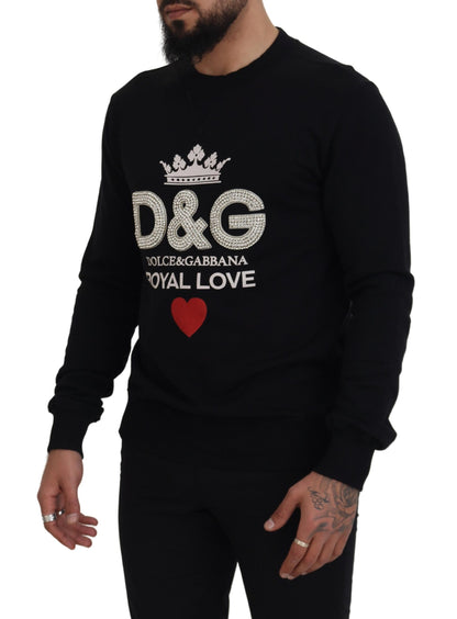 Black Cotton D&G Crystals Pullover Sweater