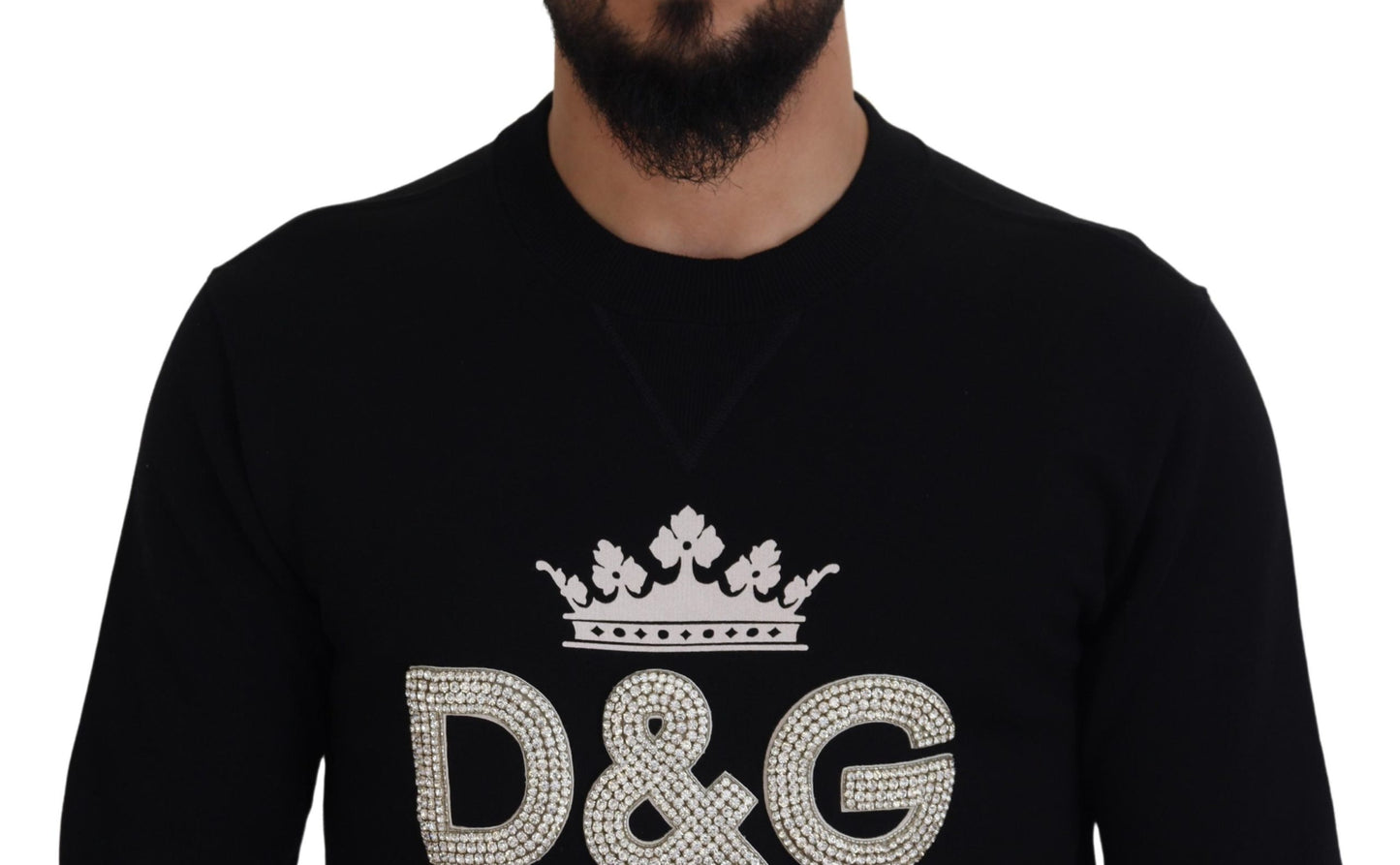 Black Cotton D&G Crystals Pullover Sweater