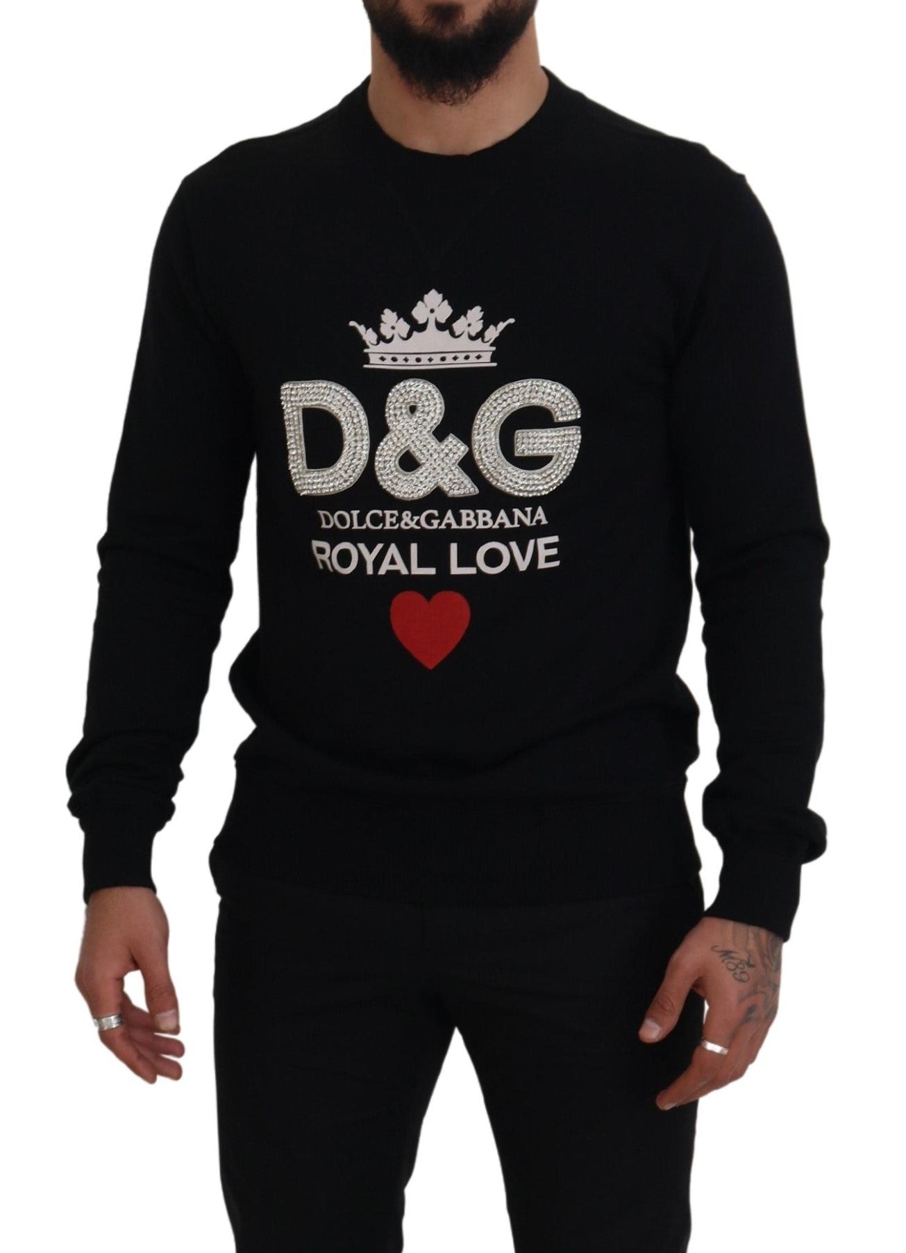Black Cotton D&G Crystals Pullover Sweater