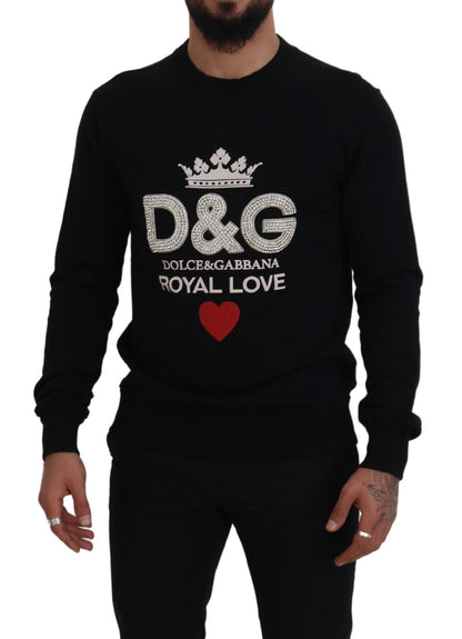 Black Cotton D&G Crystals Pullover Sweater
