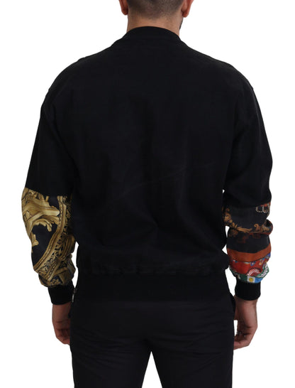 Black Cotton Crewneck Pullover Logo Sweater
