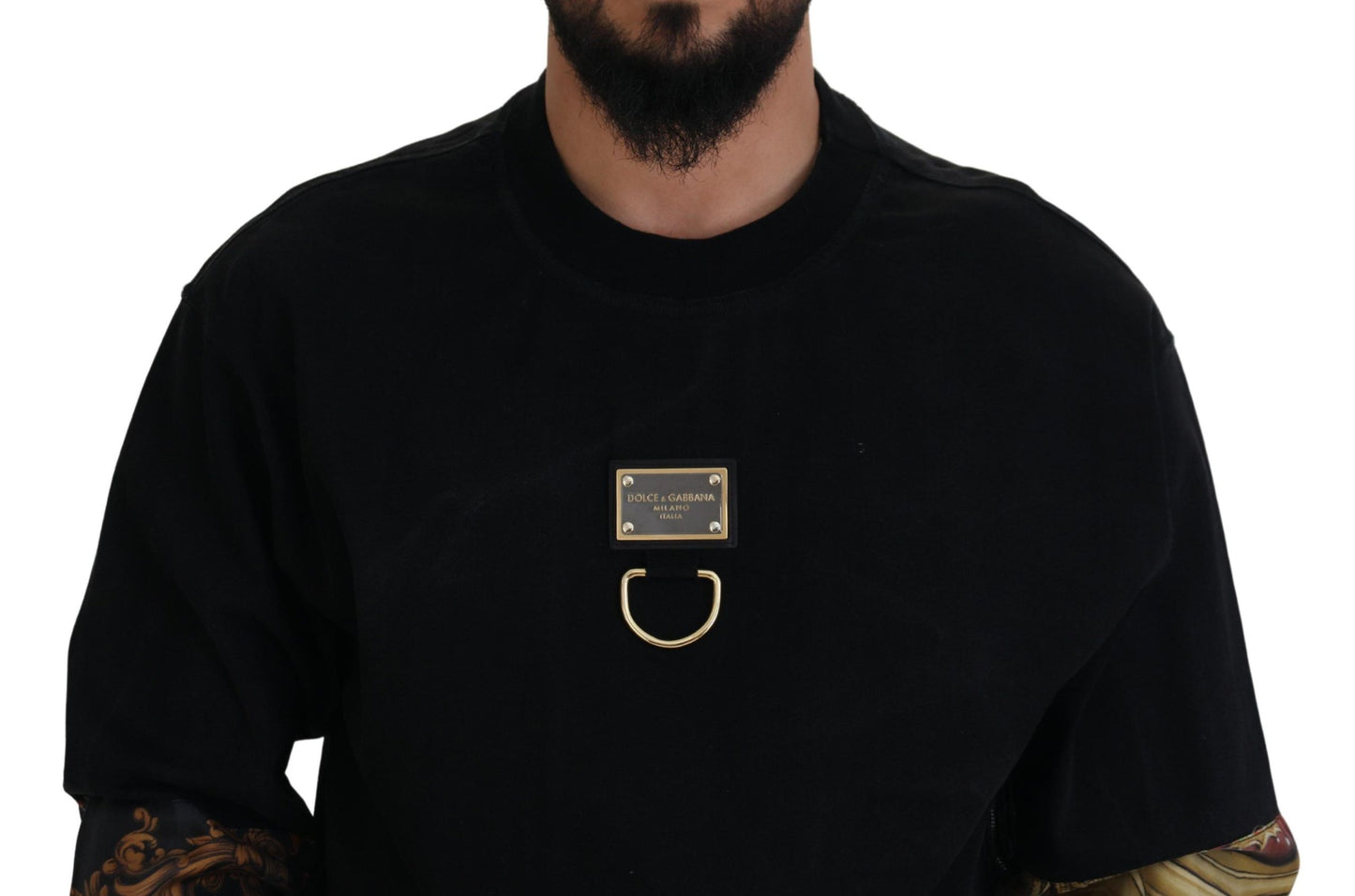Black Cotton Crewneck Pullover Logo Sweater