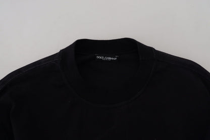 Black Cotton Crewneck Pullover Logo Sweater