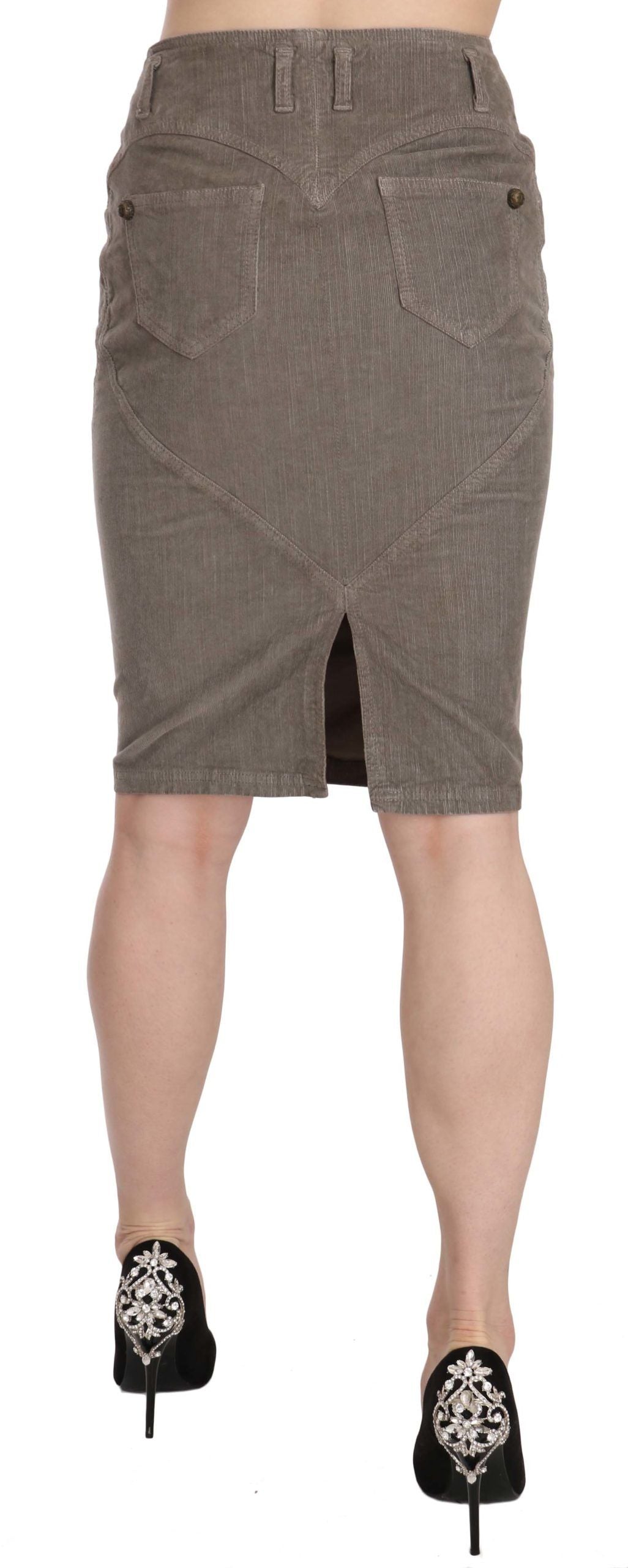 Gray Corduroy Pencil Straight A-Line Skirt