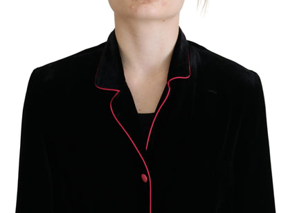 Black Button Belted Blazer Viscose Jacket