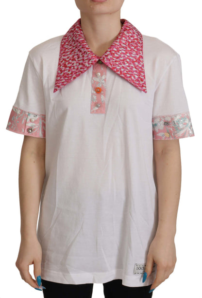 White Wide Collar Sartoria T-shirt Button Top