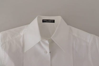 White Short Sleeve Tuxedo Formal Blouse Shirt