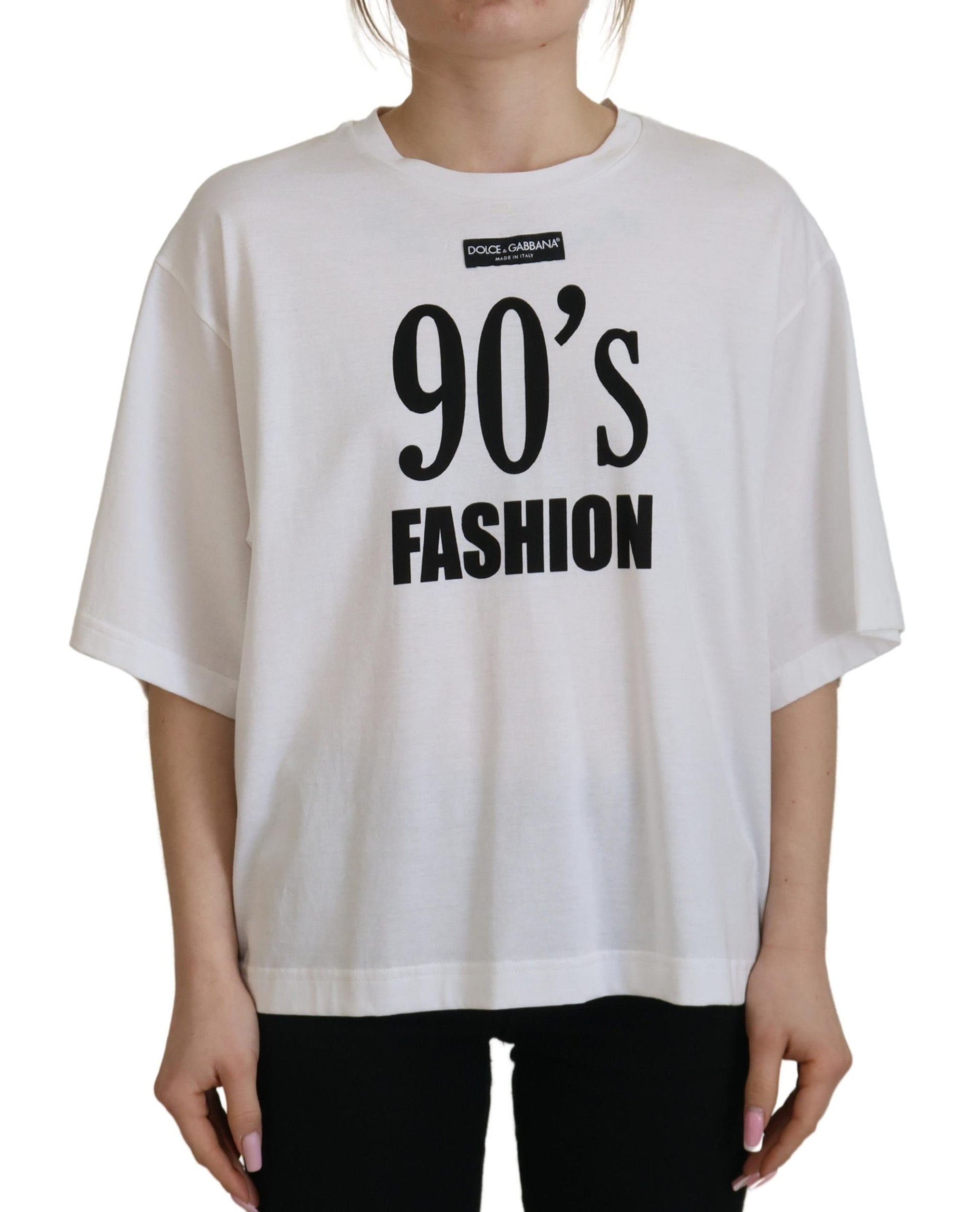 White 90's Fashion Round Neck Cotton T-shirt – Finds Sample Sale