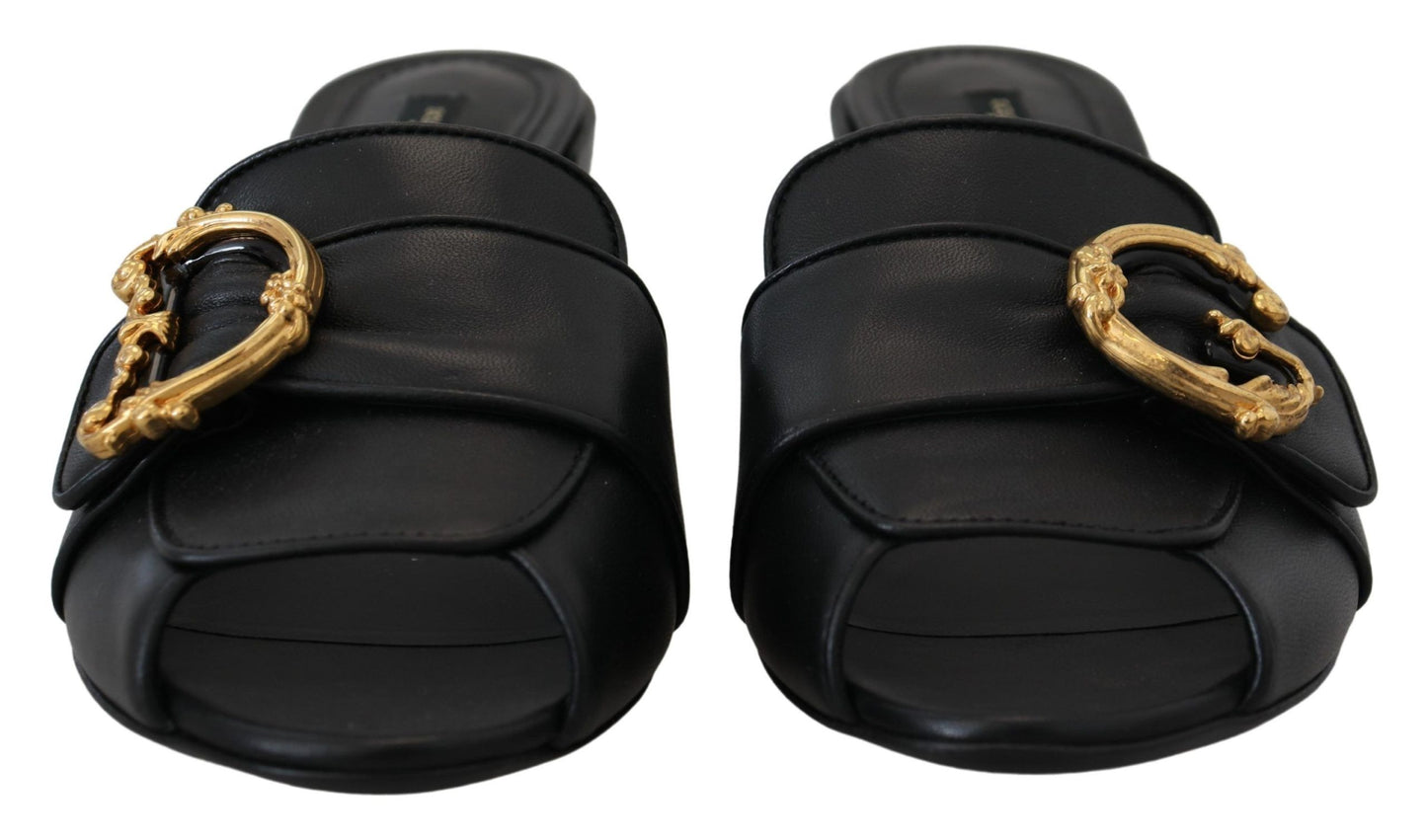 Black DG Gold Logo Slides Heels Sandals